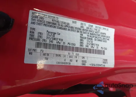 2015 Ford Focus Se из США, поврежденный, VIN 1FADP3K21FL283146